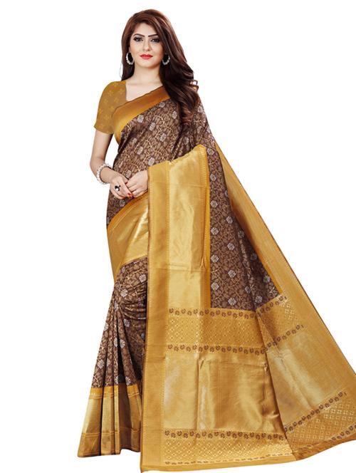 women's self design brown colored saree with blouse - 18612760 - Very Small Image - 1