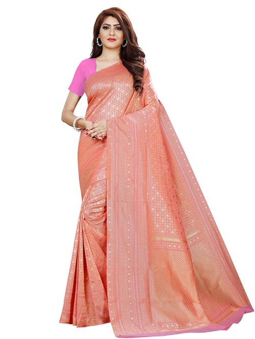 women's self design peach colored saree with blouse - 18612763 - Very Small Image - 1