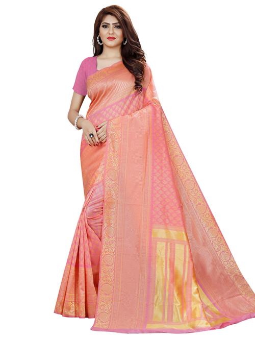 women's self design pink colored saree with blouse - 18612780 - Very Small Image - 1