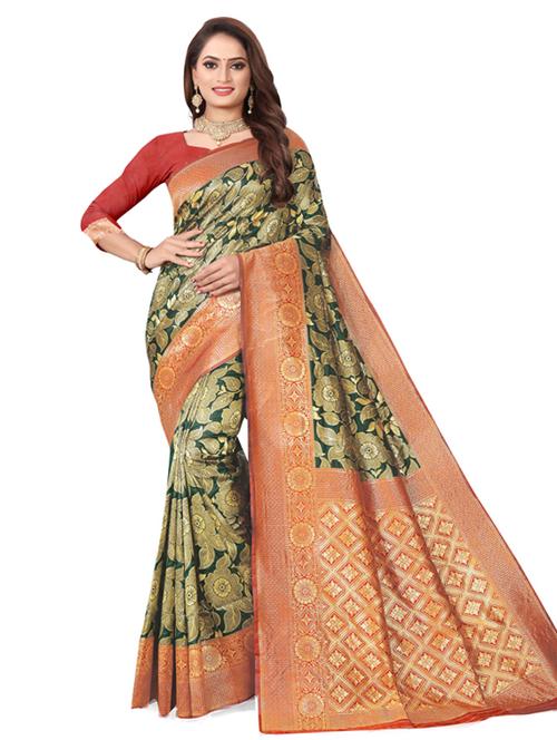 women's self design dark green colored saree - 18612876 - Very Small Image - 1