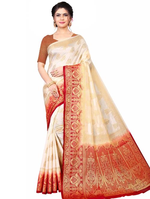 women's self design off white colored saree with blouse - 18612922 - Very Small Image - 1
