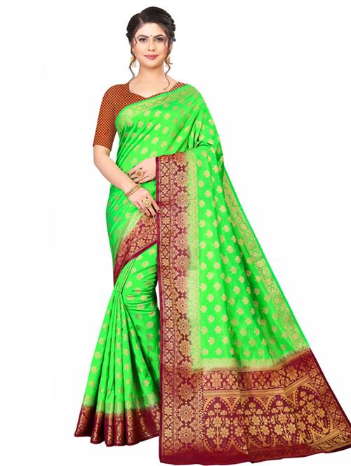 women's self design green colored saree with blouse - 18612928 - Very Small Image - 1