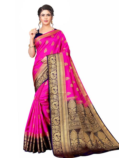 women's self design pink colored saree with blouse - 18612935 - Very Small Image - 1