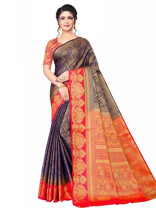 women's self design navy blue colored saree - 18612950 - Very Small Image - 1