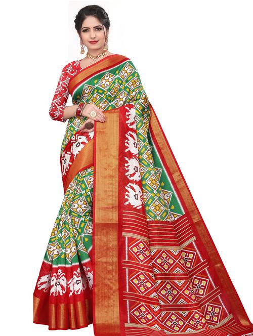 printed silk saree with blouse piece - 18613128 - Very Small Image - 1