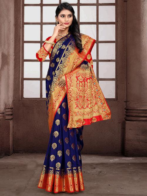 women's banarasi saree with blouse - 18613233 - Very Small Image - 1