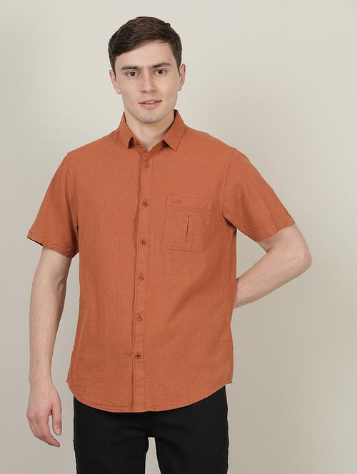 orange solid casual shirt - 18614293 - Very Small Image - 1