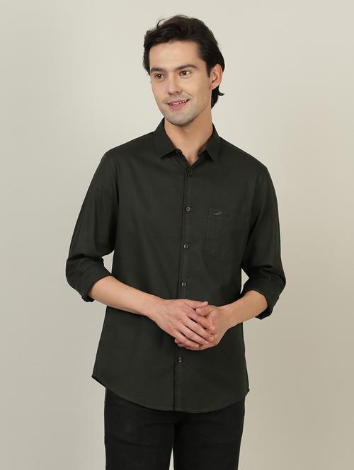 olive green solid casual shirt - 18614305 - Very Small Image - 1