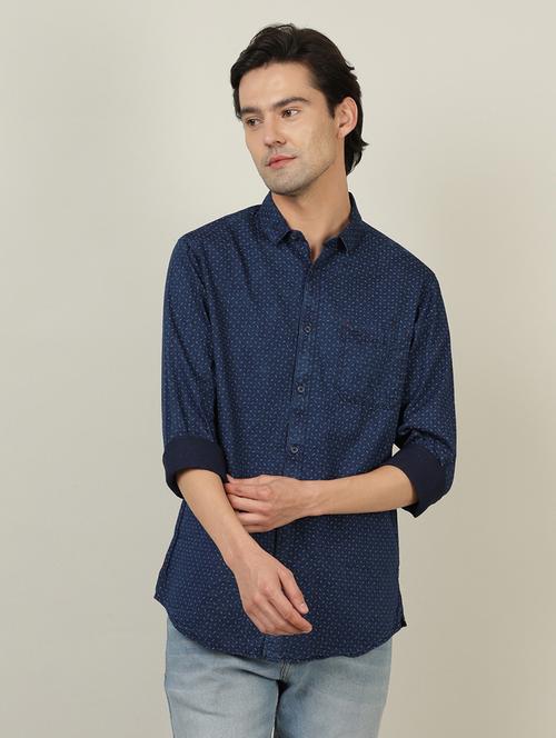 navy blue printed casual shirt - 18614327 - Very Small Image - 1