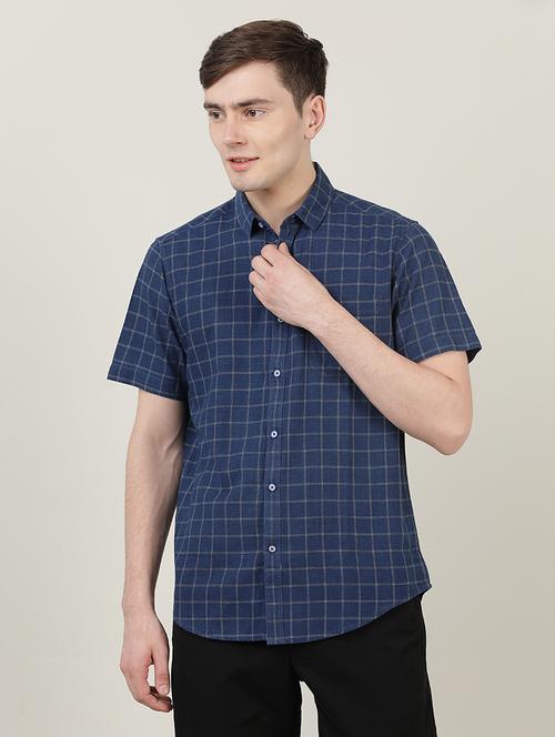 navy blue checkered casual shirt - 18614331 - Very Small Image - 1