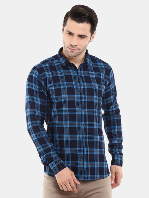 navy blue checkered casual shirt - 18615299 - Very Small Image - 1