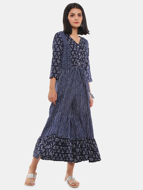 v-neck printed fusion jumpsuit ethnic dress - 18615438 - Very Small Image - 1