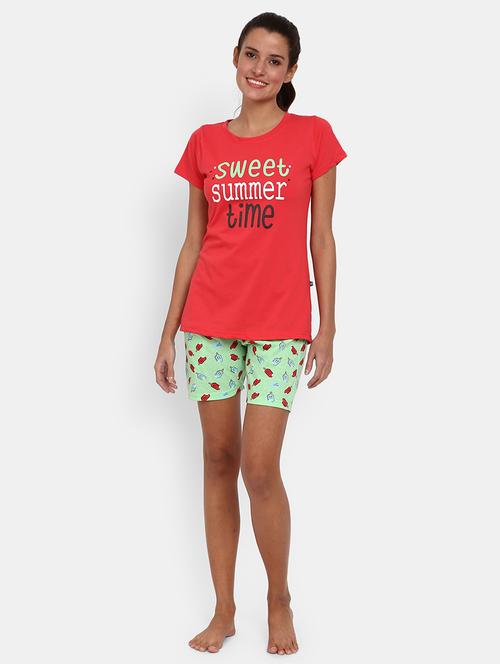 round neck printed nightwear shorts set - 18615610 - Very Small Image - 1