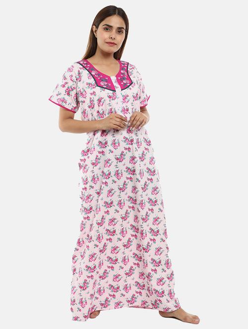 women v-neck printed nighty - 18615624 - Very Small Image - 1
