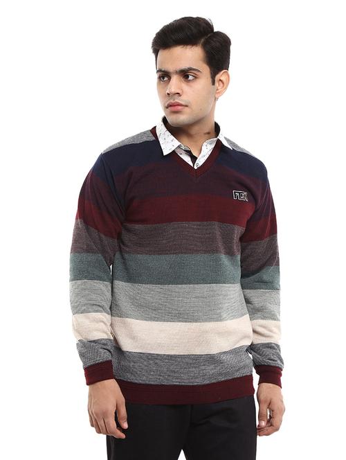 v neck striped pullover - 18616664 - Very Small Image - 1
