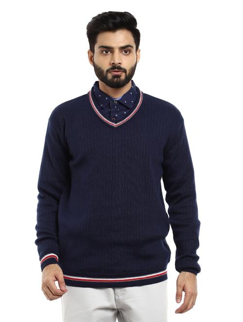 v-neck self design pullover - 18616679 - Very Small Image - 1