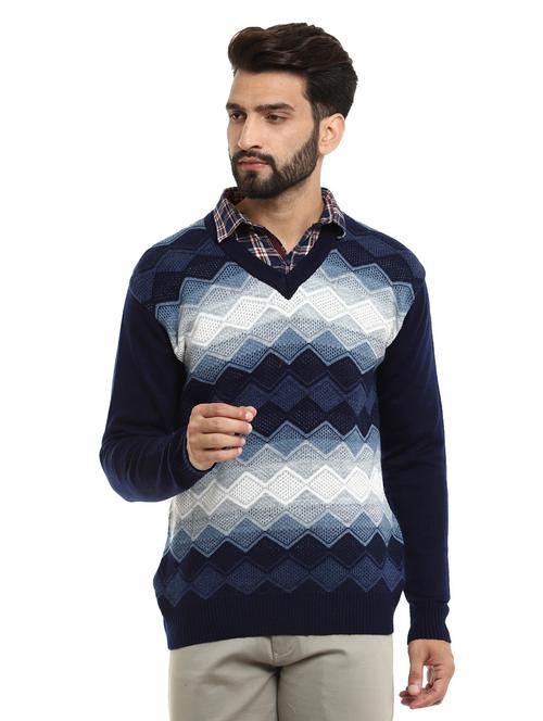 v-neck self design pullover - 18616700 - Very Small Image - 1