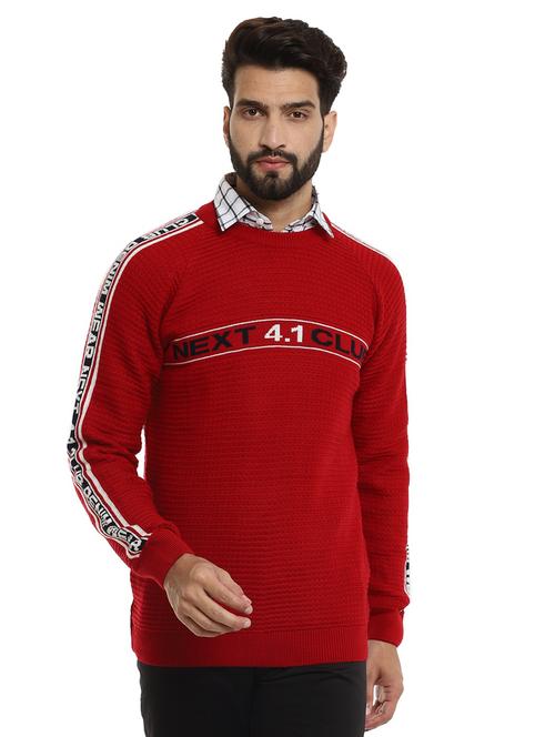 round neck self design pullover - 18616704 - Very Small Image - 1