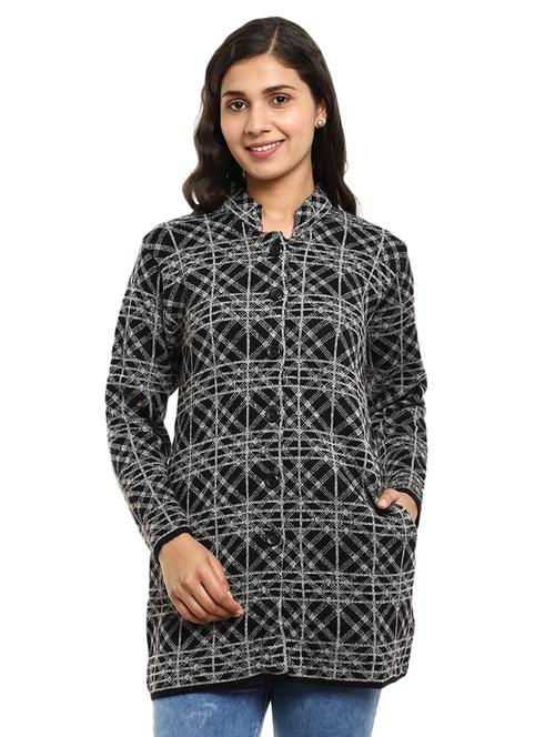 mandarin neck self design cardigan - 18616752 - Very Small Image - 1