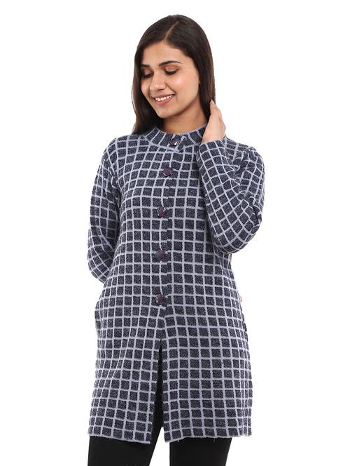 mandarin neck self design cardigan - 18616786 - Very Small Image - 1