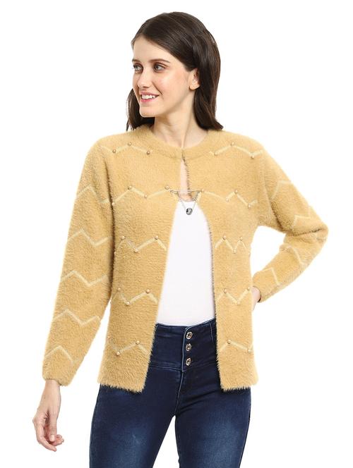 round neck self design cardigan - 18616827 - Very Small Image - 1