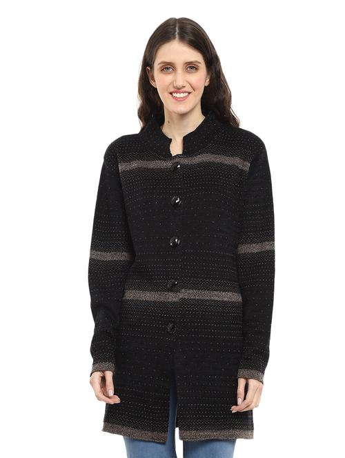 mandarin neck self design cardigan - 18616828 - Very Small Image - 1