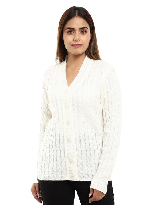 v neck self design cardigan - 18616833 - Very Small Image - 1