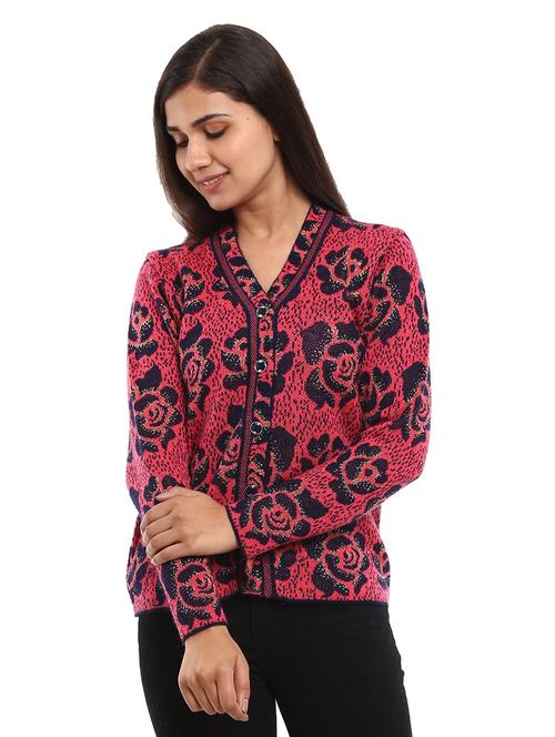v neck self design cardigan - 18616834 - Very Small Image - 1