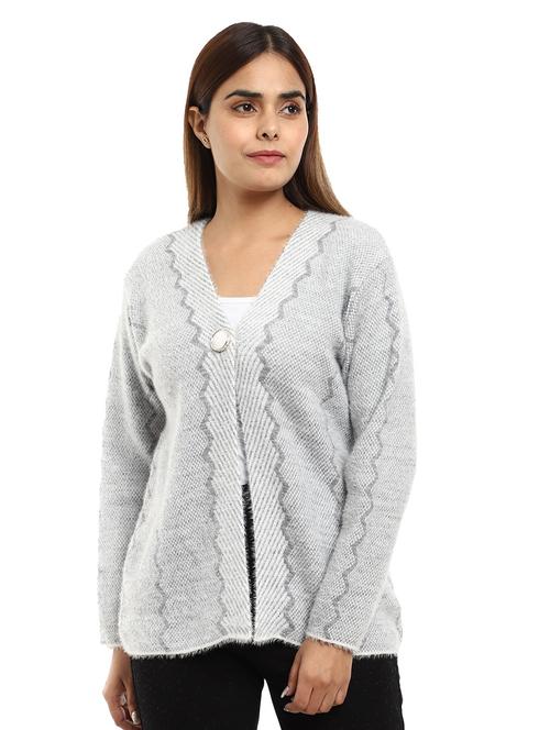 v neck self design cardigan - 18616841 - Very Small Image - 1