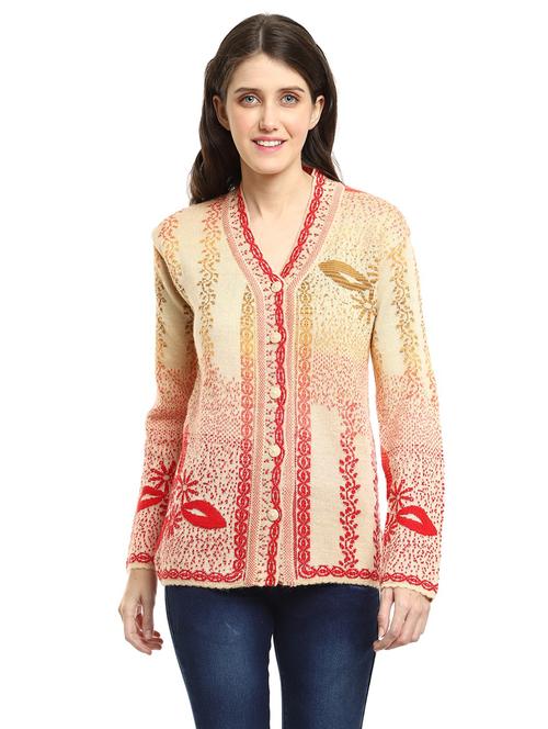 v neck self design cardigan - 18616842 - Very Small Image - 1