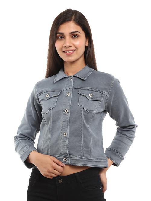 grey solid denim jacket - 18616851 - Very Small Image - 1