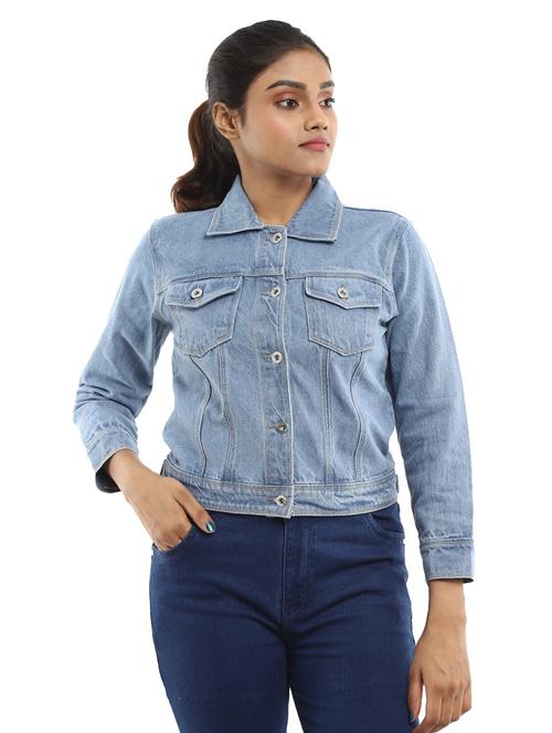 long sleeved solid denim jacket - 18616867 - Very Small Image - 1