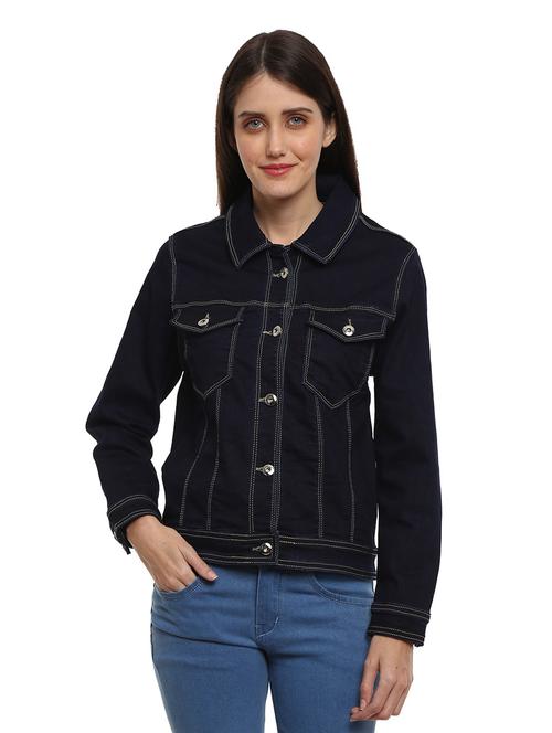 long sleeved solid denim jacket - 18616869 - Very Small Image - 1