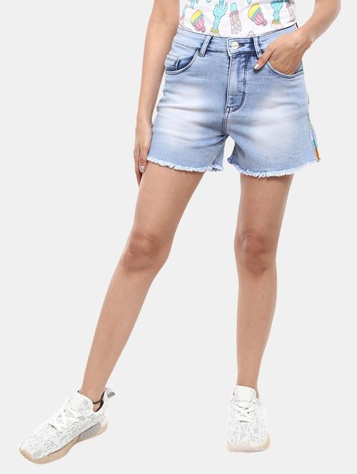 light blue solid denim regular short - 18616979 - Very Small Image - 1