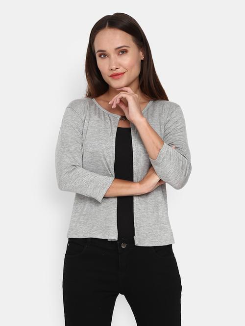 round neck solid regular shrug - 18616990 - Very Small Image - 1