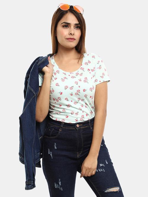light blue printed casual t-shirt - 18617058 - Very Small Image - 1