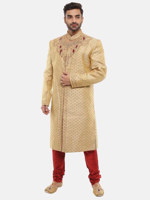 golden sherwani ethnic wear set - 18617750 - Very Small Image - 1