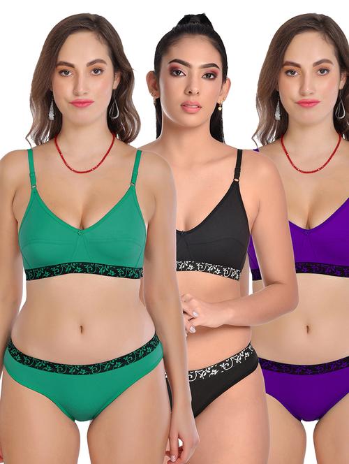 set of 3 solid bra and panty set - 18618501 - Very Small Image - 1