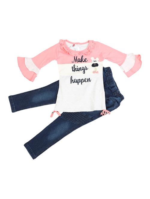 girls bell sleeved top with jeans set - 18618647 - Very Small Image - 1