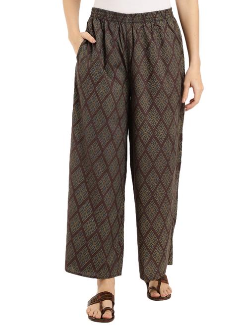 women brown printed ankle length relaxed palazzo - 18619036 - Very Small Image - 1