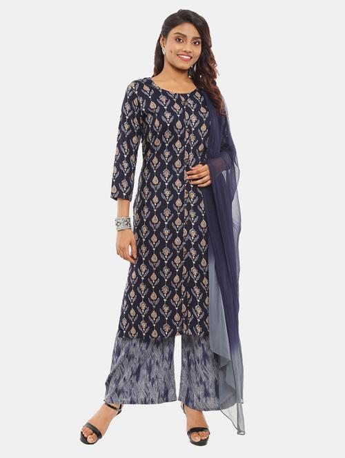 floral print kurta palazzo set with dupatta - 18619055 - Very Small Image - 1