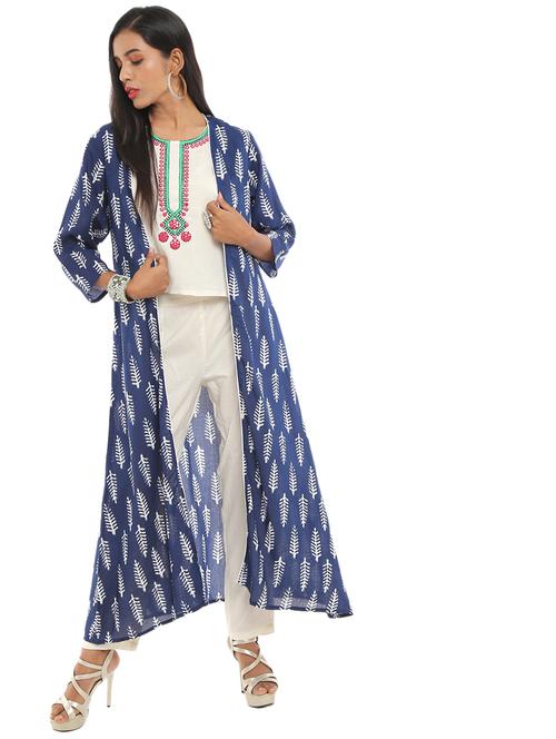 embroidered top pant set with printed shrug - 18619072 - Very Small Image - 1