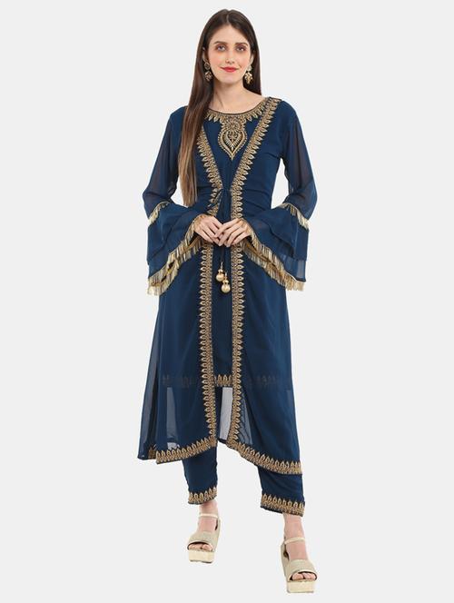 embroidered kurta pant set with shrug - 18619076 - Very Small Image - 1