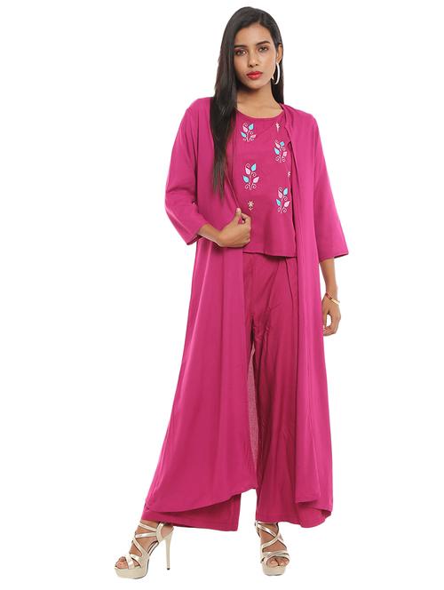 embroidered top pant set with shrug - 18619089 - Very Small Image - 1