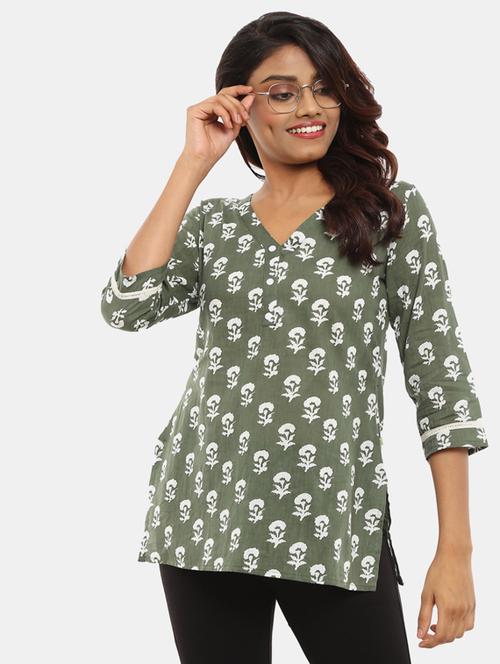 v-neck floral print side slit tunic - 18619141 - Very Small Image - 1