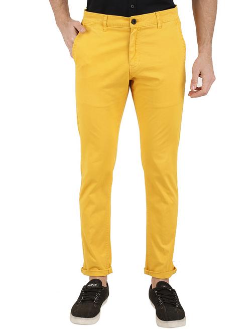 yellow solid chinos casual trouser - 18620347 - Very Small Image - 1