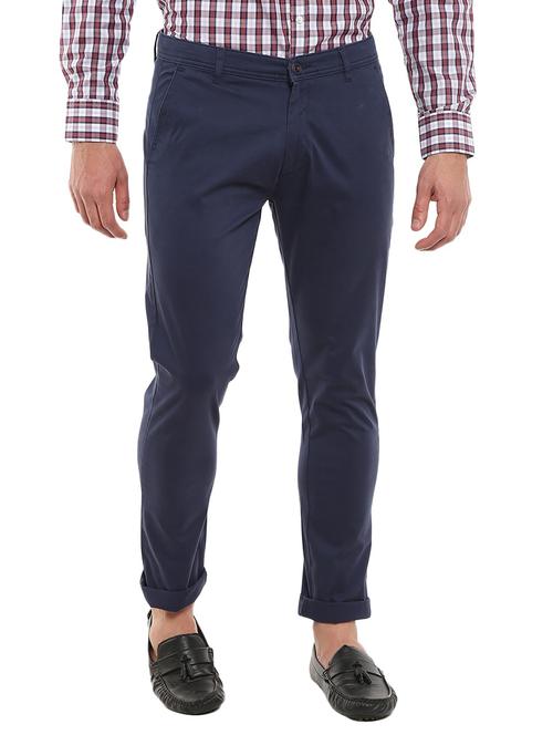 navy blue solid chinos casual trouser - 18620359 - Very Small Image - 1