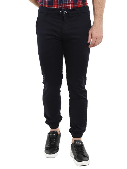 navy blue solid chinos jogger - 18620441 - Very Small Image - 1