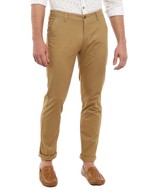 khaki solid chinos casual trouser - 18620449 - Very Small Image - 1