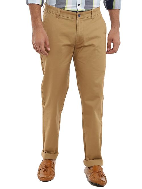 khaki solid chinos casual trouser - 18620451 - Very Small Image - 1